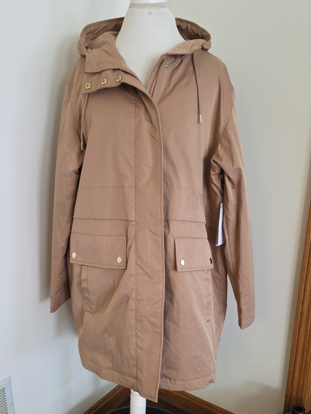Liz Claiborne French Caramel Hooded Midweight Parka Jacket Anorak Womens 1X -NEW
